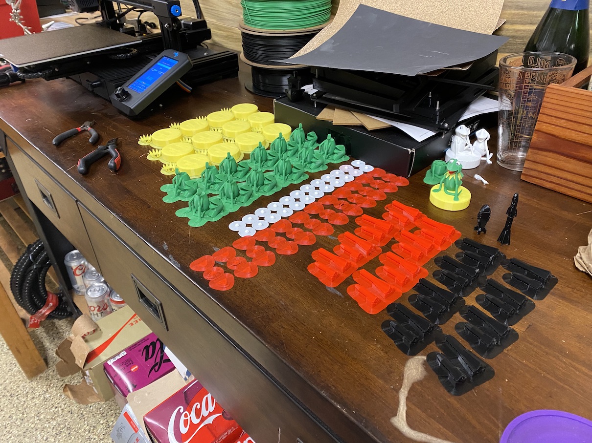 Finished kermit pieces prior to assembly