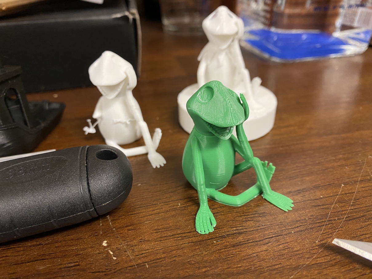 Test print comparison of Kermit's body part